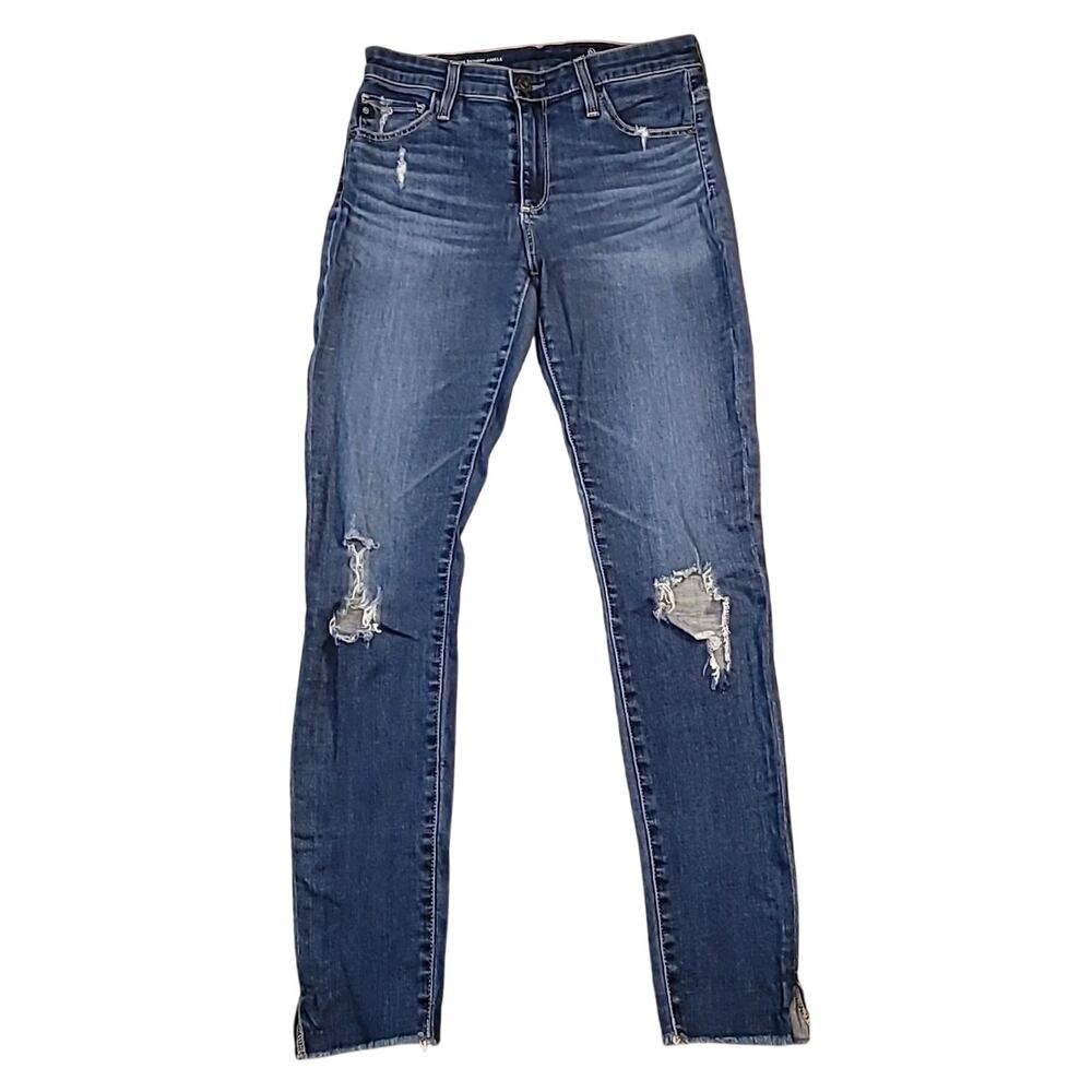 AG Farrah High Rise Skinny Jeans 25 Distressed Raw Hem Denim